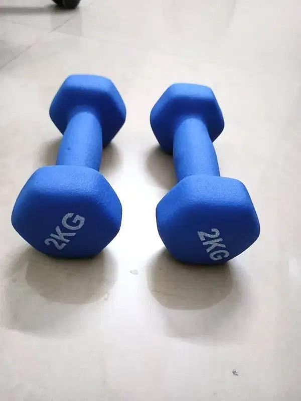 FitPro 2Kg Neoprene Dumbbells Set of 2 Anti Roll Hex Weights for Home Workout Sale