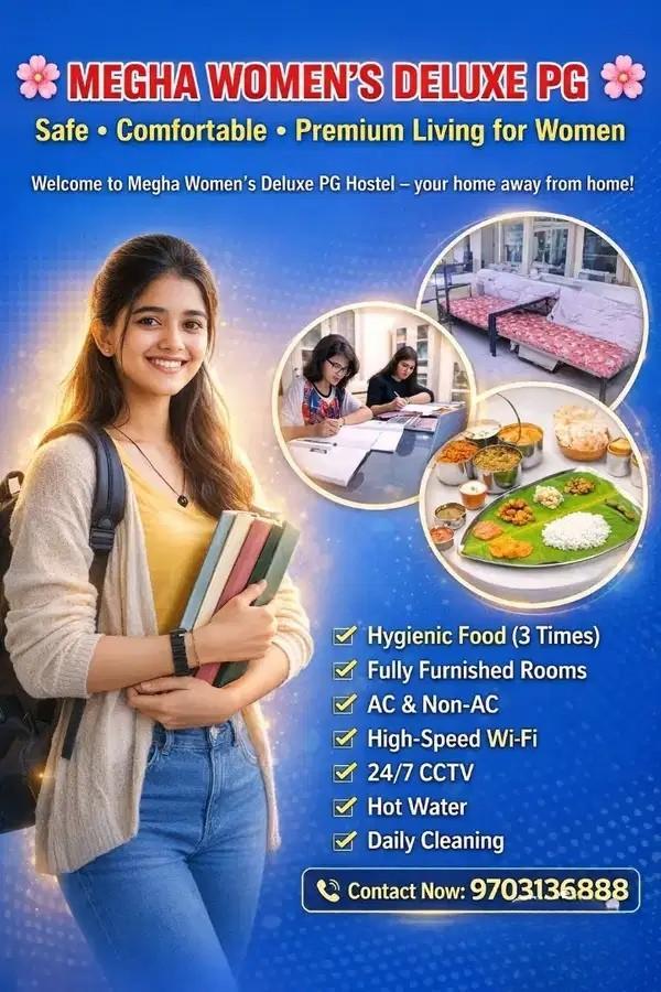 Megha Womens Deluxe PG Kukatpally Fully Furnished AC Rooms