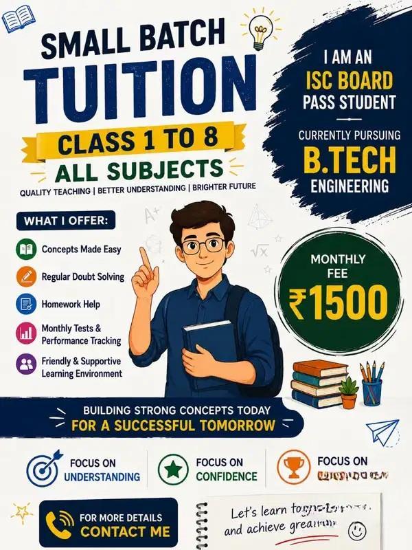 Home Tuition for Classes 1–8 in Dumdum at ₹1,000–₹1,500