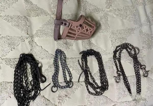 Dog Chain, Leash & Muzzle Cover Set in Good Condition – ₹200