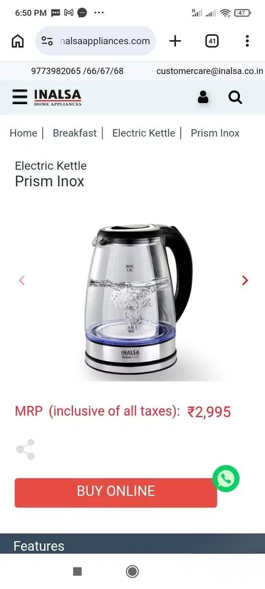 Inalsa Brand New Electric Kettle For Sale