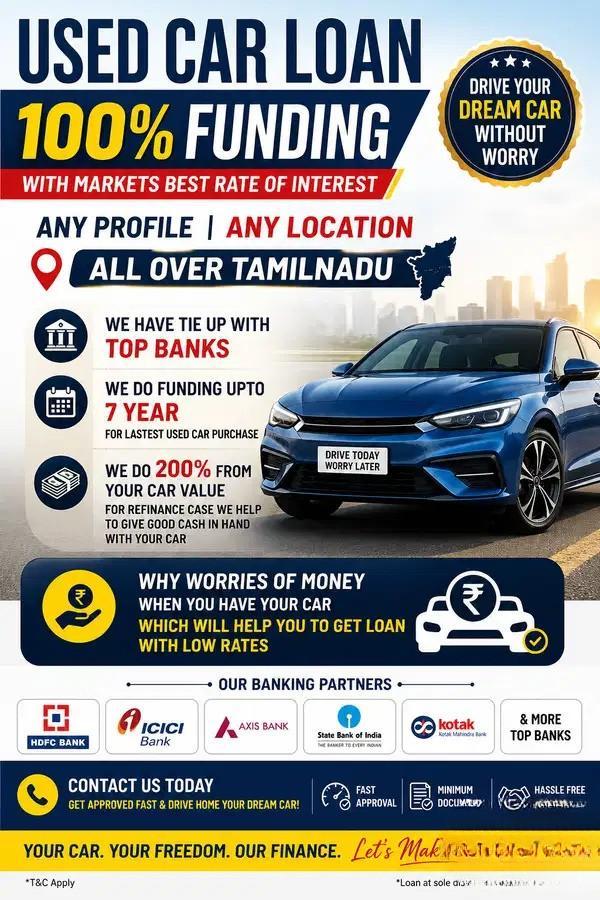 Used Car Loan 100% Funding For Any Profile