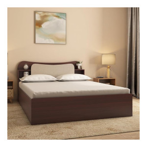 Nilkamal Daffodil Wooden King Bed with Box Storage   Designer Headboard with Storage   Engineered Wood   Walnut [Pay Using HDFC CC EMI]