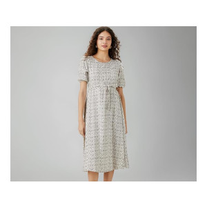 Amazon Brand - Symbol Women's Rayon Fit and Flare One Piece Midi Length Dress (with Self Fabric Belt) (Available in Plus Sizes)
