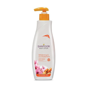 Santoor Perfumed Body Lotion with Sandalwood & Sakura Extracts for Skin Whitening & UV Protection  Deep Moisturization & Sunburn Reduction  Non-Greasy Lotion For Normal Skin  400ml