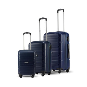 SNITCH Loop 3Pc Set Blue Polypropylene Hard Travel Suitcase - Suitcase for Travel Set of 3 & Luggage with 4 Wheels, Secure Lock & Free Shoe Bag