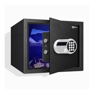 Amazon Basics 30 Litres Digital Safes for Hotel & Office - Digital Lock 3-in-1 unlocking  locker safe with Motorized Door Locking Mechanism   Size   32 H x 40 W x 32 D(cm)   Black   Weight  13 Kgs [Coupon + PNB   J&K CC]