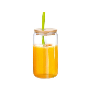 ATTRO 400ml Drinking Glass with Wooden Lid & Silicone Straw Travel Sipper Tumbler&ndash; Ideal for Juices, Smoothies &Cocktails &ndash; Durable, Leak Proof Glass for On the Go (Coupon)