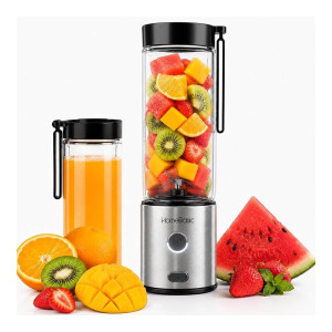 HOMEBASIC Portable Blender with Glass Jar for Smoothies & Juices, 450ml Borosilicate Glass | 126W 16,500 RPM Motor | 4000mAh USB-C Rechargeable | 6 SS Blades | Travel Gym Office (R200) [Apply Coupon]