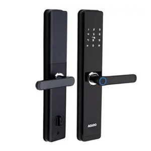 AGARO Royal Smart Door Lock with Handle, Auto Lock, Unlock with Finger Print RFID Card PIN Access App with Bluetooth Manual Key Access, Digital Door Lock, Anti-Theft Lock, Home Safety, Black