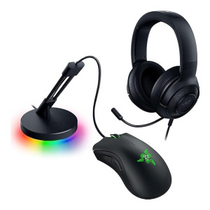 Razer Game On Bundle Gaming Combo with DeathAdder Essential Wired Mouse, Kraken X Lite Lightweight Gaming Headset, Mouse Bungee V3 Chroma, 6400 DPI Optical Sensor, 40mm Drivers, Black - NASA Packaging