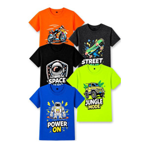 T2F Boys Cotton Regular fit T-Shirts Pack of 5