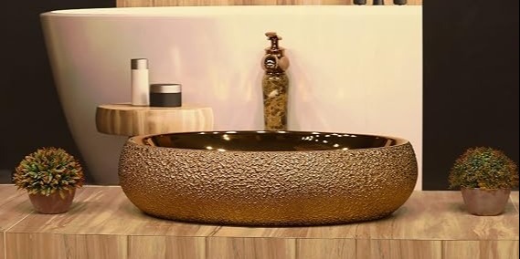 CLUSTER Rose Gold Ceramic Tabletop Wash Basin – 60 x 40 cm