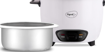 Pigeon by Stovekraft Joy Rice Cooker 1L (White) – Aluminium Cooking Pot, Toughened Glass Lid, 400