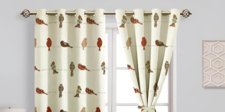 Amazon Basics Animal Print Cotton Curtains | 100% Cotton, 5 Feet, Set of 2 | Light Filtering with Eyelets & Tiebacks
