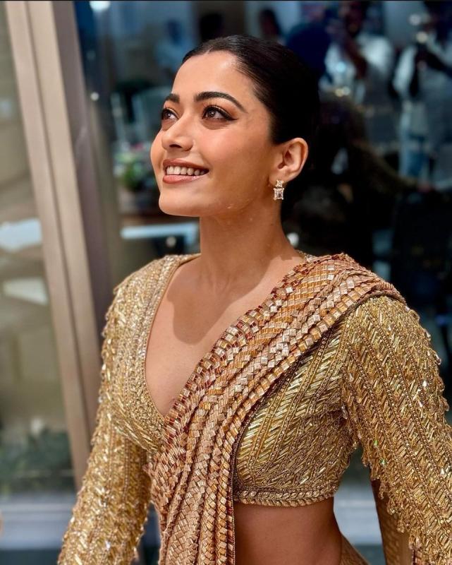 Pic Talk  Rashmika Mandanna in golden saree
