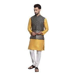 SOJANYA (Since 1958 Men's Silk Blend Kurta and Pyjama with Nehru Jacket