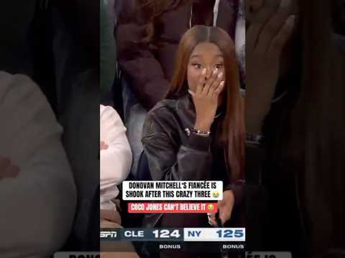 Donovan Mitchell knocks down the pull-up three and his fiancée Coco Jones can’t believe this game 😭