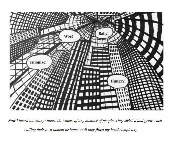 <p>Image from Rachel Agos­to-Gins­burg and Zoe Cloud, <em><a href="https://s3.amazonaws.com/ingeveb/pedagogy/Agosto-Ginsburg-and-Cloud.pdf" target="_blank" rel="noreferrer noopener">Pish­erl and Shmuel-Aba Go to Hell</a></em> (an orig­i­nal sto­ry inspired by Itsik Manger’s <em>The Book of Par­adise), </em>cre­at­ed for the final assign­ment of Justin Cam­my’s col­lo­qui­um on Yid­dish lit­er­a­ture and cul­ture in trans­la­tion at Smith Col­lege, Spring&nbsp;<span class="numbers">2022</span>.</p>