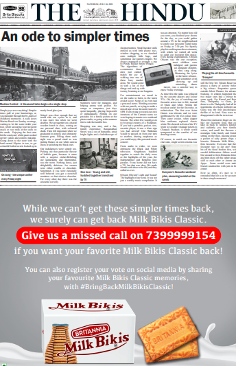 The Hindu - Britannia Bring Back Milk Bikis Campaign