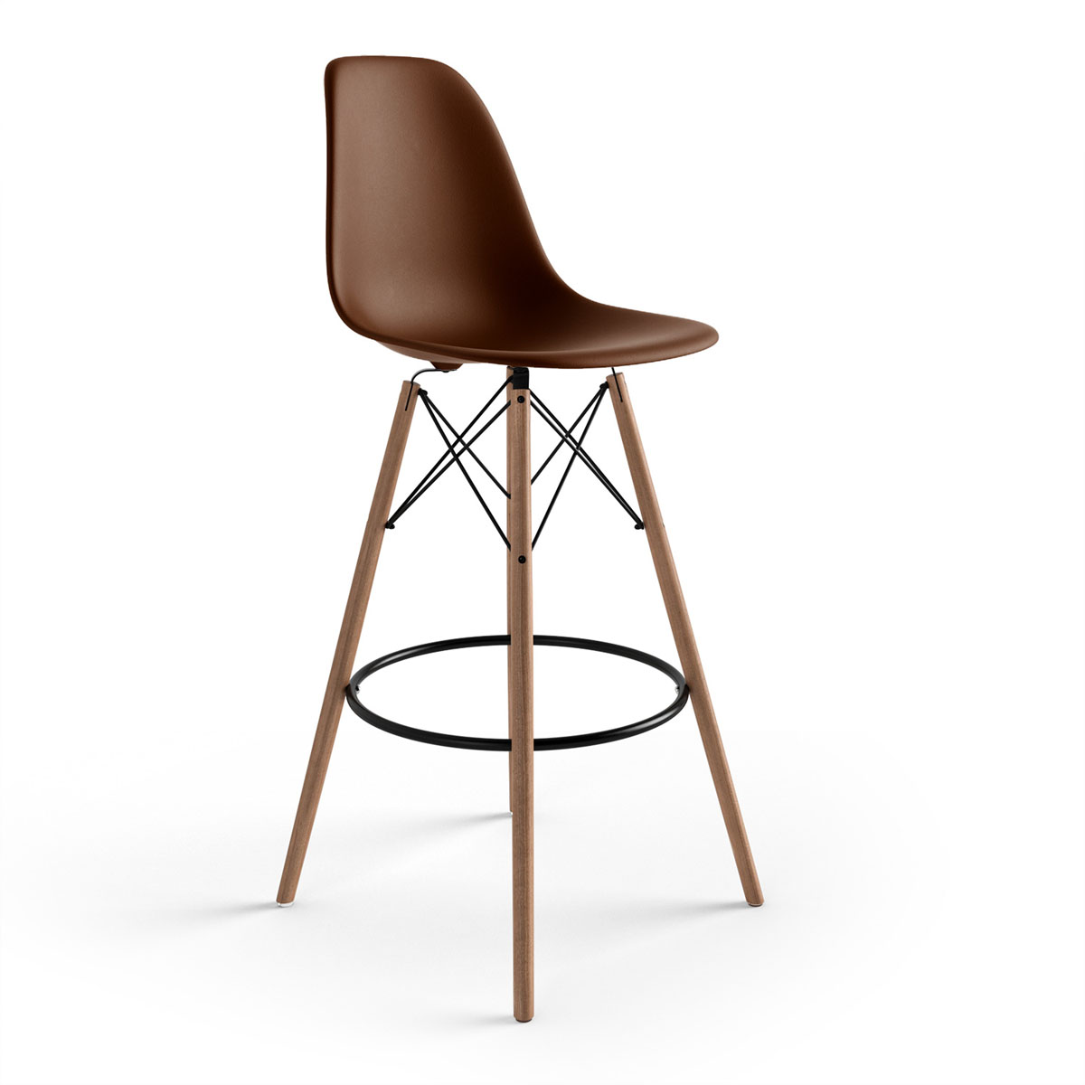 Molded Plastic Bar Stool with Wood Legs (Set of 2)