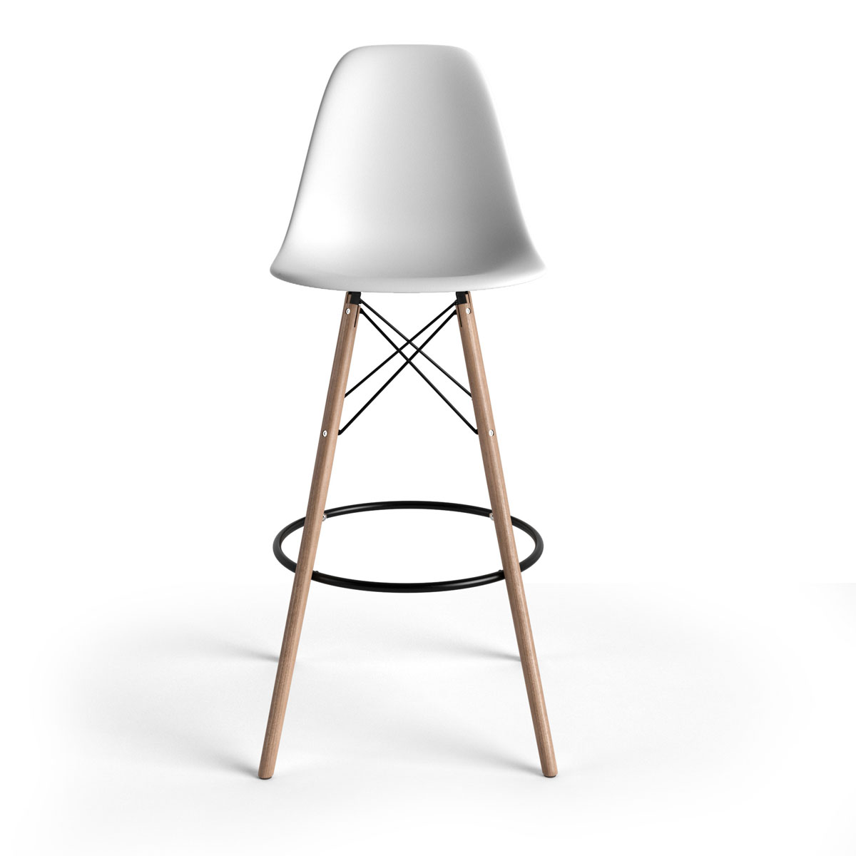 Molded Plastic Bar Stool with Wood Legs (Set of 2)