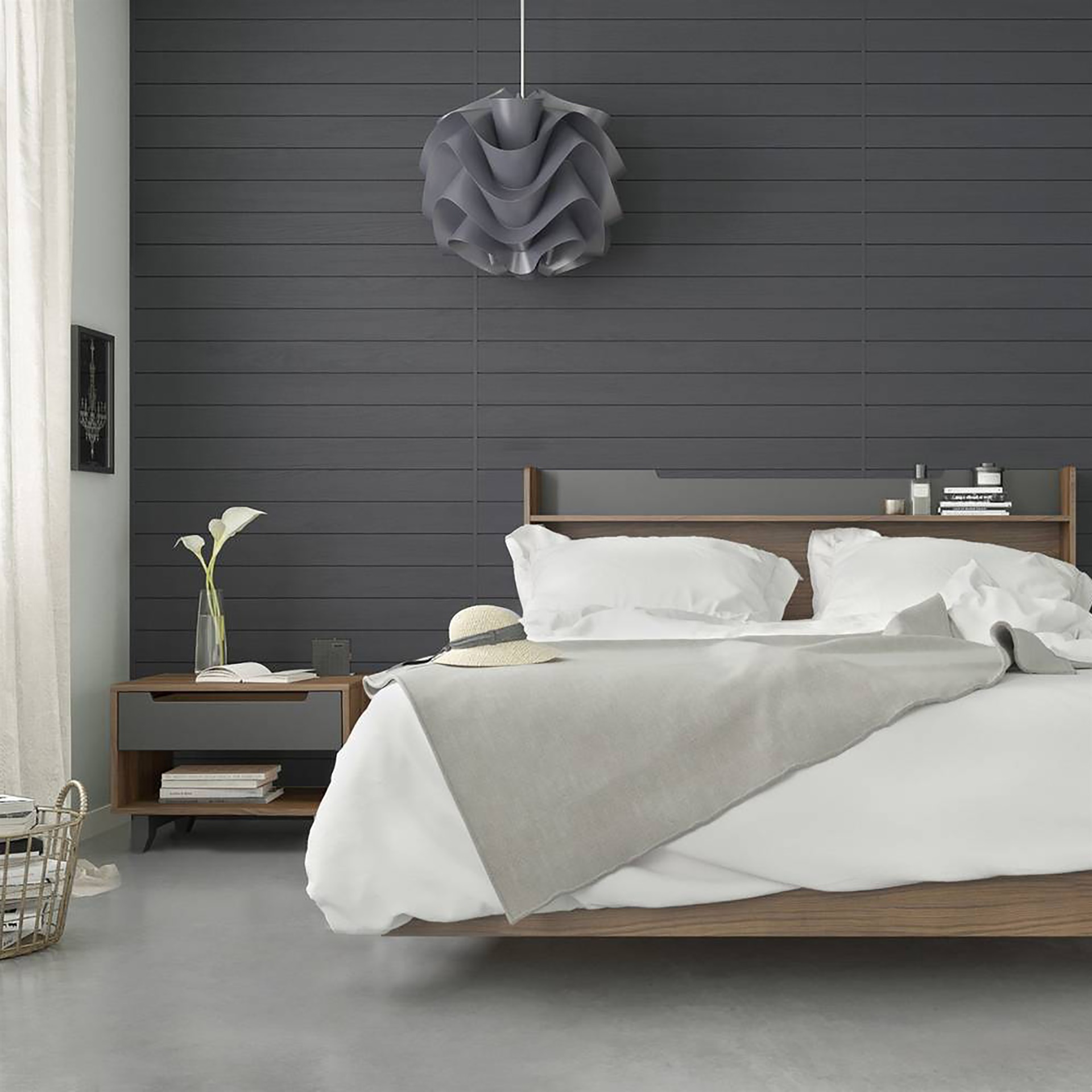 340142 Alibi 1 Drawer Night Stand Walnut Charcoal