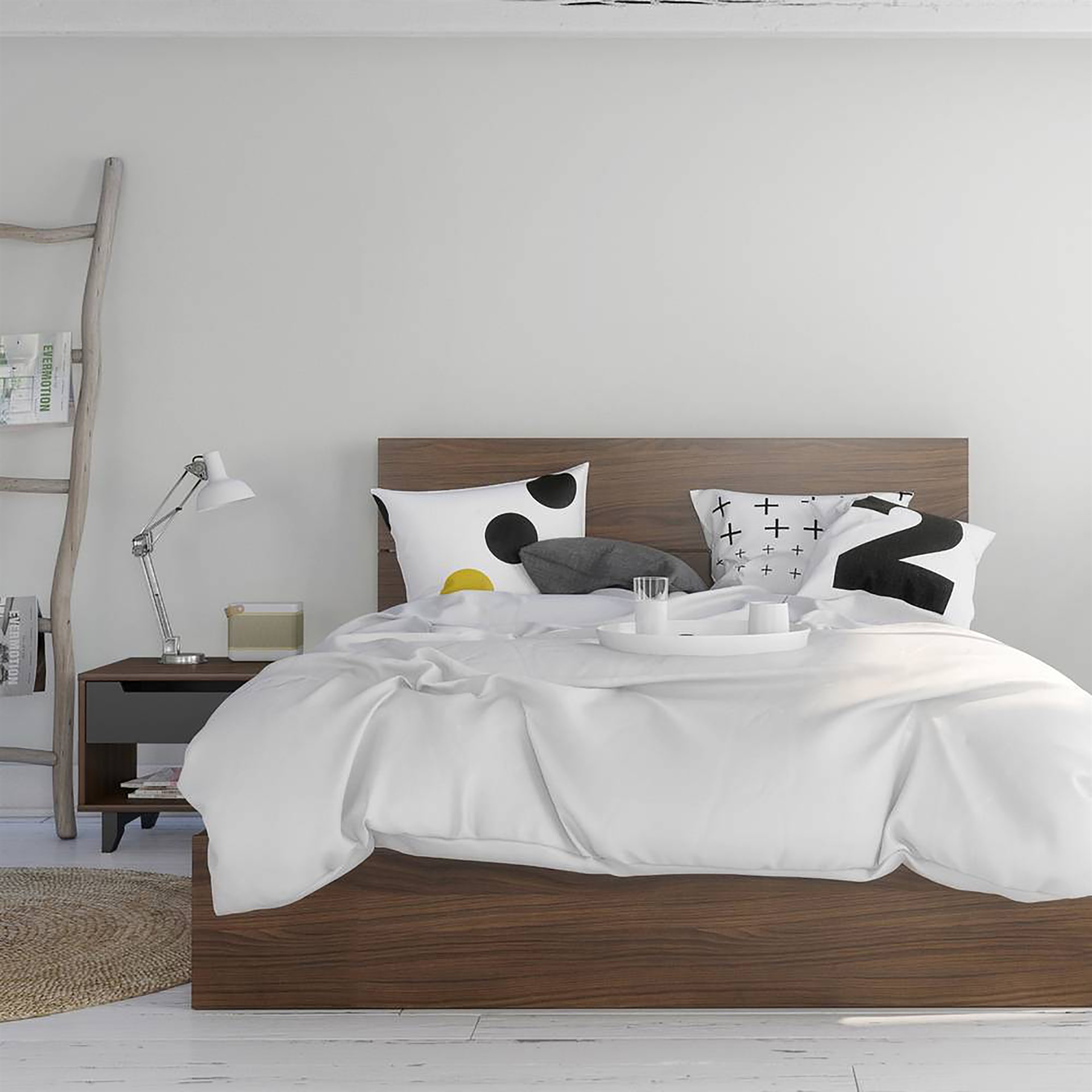 340142 Alibi 1 Drawer Night Stand Walnut Charcoal