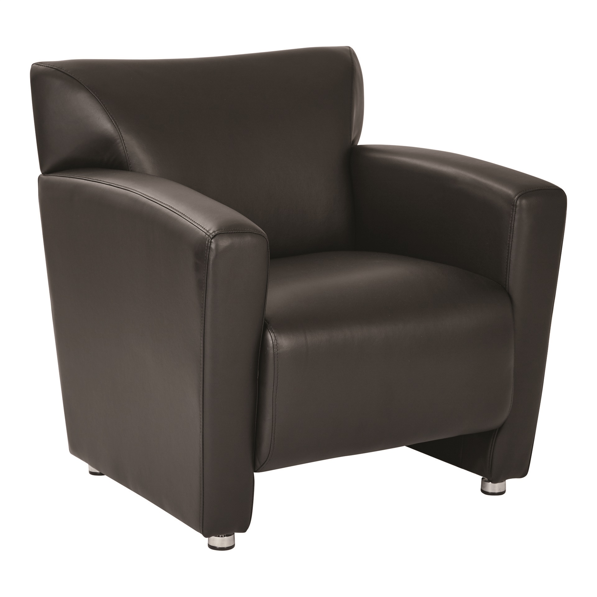 Black Faux Leather Club Chair with Silver Finish Legs