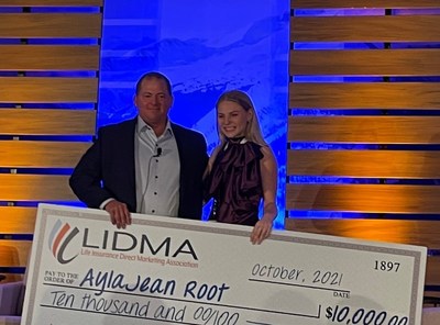 Pat Wedeking, LIDMA Past President and Co-Founder, presented A.J. with a $10,000 check for her scholarship fund