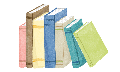 Watercolor illustration of  7 books