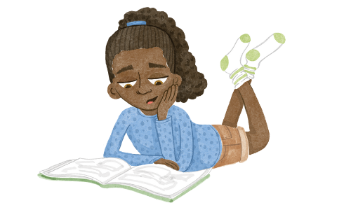 Watercolor illustration of  Child Reading on Floor