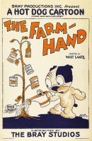 A poster for the 1927 Hot Dog cartoon The Farm Hand, drawn by Clyde Geronimi