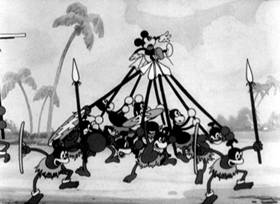 Screenshots from the 1932 Disney cartoon Trader Mickey