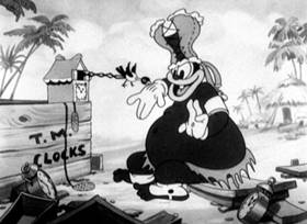 Screenshots from the 1932 Disney cartoon Trader Mickey