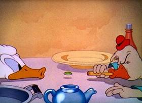 Screenshots from the 1939 Disney cartoon Donald