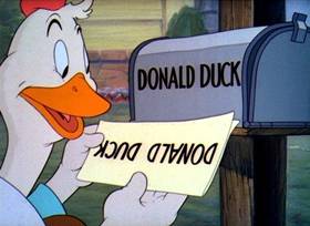Screenshots from the 1939 Disney cartoon Donald