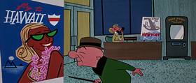 Screenshots from the 1955 UPA cartoon When Magoo Flew