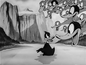 Screenshots from the 1942 Warner Bros. cartoon Daffy