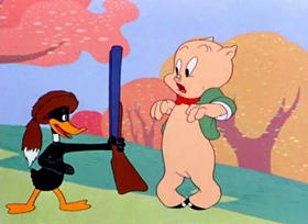 Screenshots from the 1942 Warner Bros. cartoon My Favorite Duck