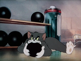 Screenshots from the 1942 MGM cartoon The Bowling Alley Cat