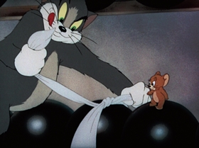 Screenshots from the 1942 MGM cartoon The Bowling Alley Cat