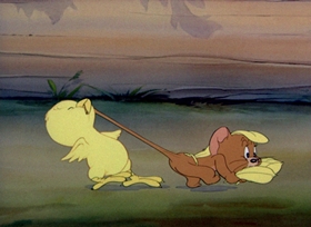 Screenshots from the 1942 MGM cartoon Fine Feathered Friend