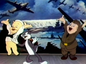 Screenshots from the 1942 Warner Bros. cartoon Any Bonds Today?