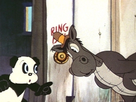 Screenshots from the 1942 Walter Lantz cartoon Under the Spreading Blacksmith