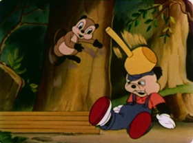 Screenshots from the 1942 Walter Lantz cartoon Nutty Pine Cabin