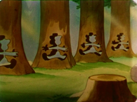 Screenshots from the 1942 Walter Lantz cartoon Nutty Pine Cabin
