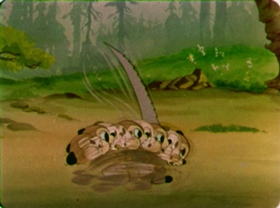 Screenshots from the 1942 Walter Lantz cartoon Nutty Pine Cabin