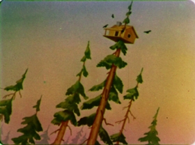 Screenshots from the 1942 Walter Lantz cartoon Nutty Pine Cabin