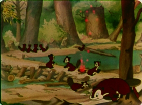 Screenshots from the 1942 Walter Lantz cartoon Nutty Pine Cabin